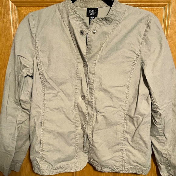 Eileen Fisher 100% Cotton Beige Utility Jacket Front Snap Closure - Picture 1 of 10